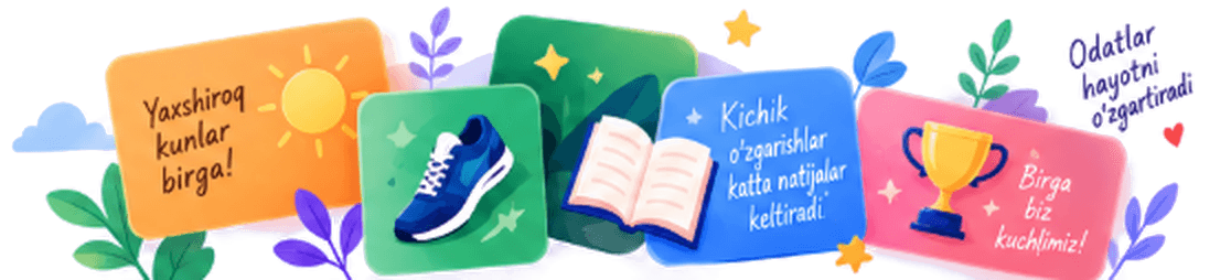 Yaxshi odatlar kollaji: quyosh, krossovka, kitob va kubok
